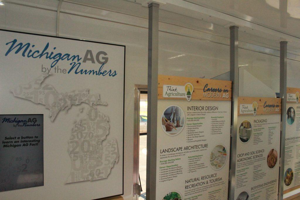 Two educational signs in the Genesee County Farm Bureau's mobile "Ag on the Move" trailer.