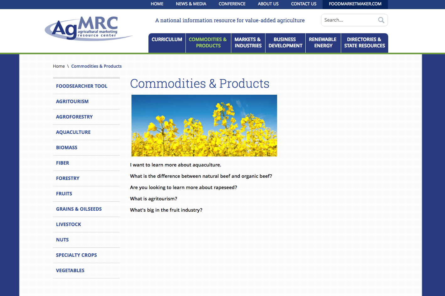 Ag MRC Webpage Screenshot