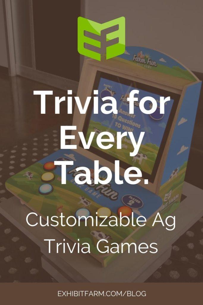 Brown graphic; text reads "trivia for every table: customizable ag trivia games"