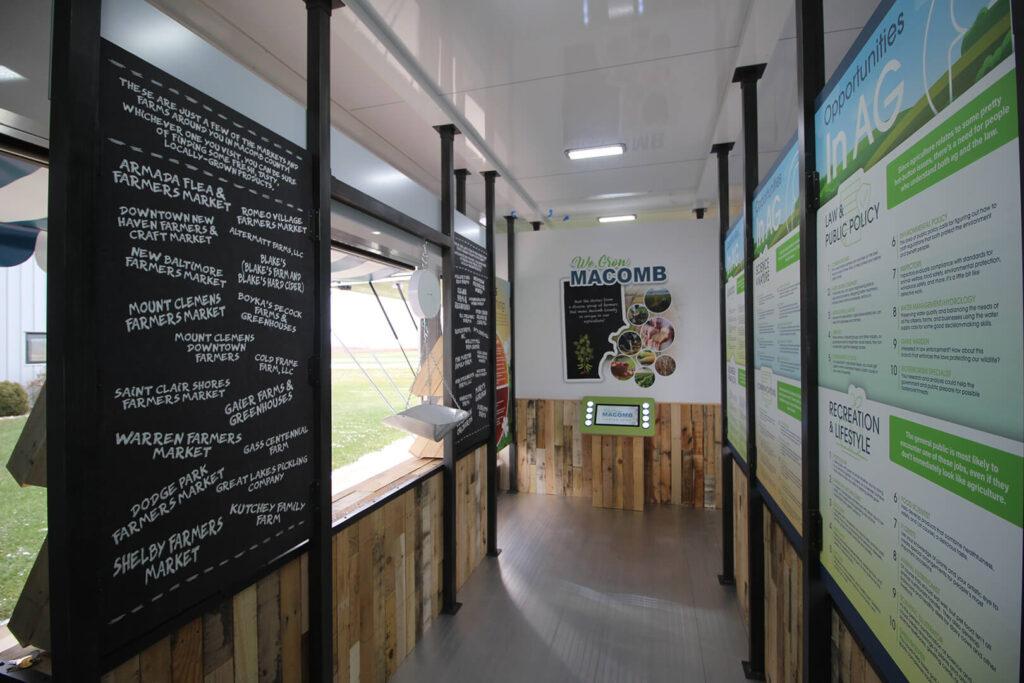 Interior of Macomb County's exhibit trailer about agriculture