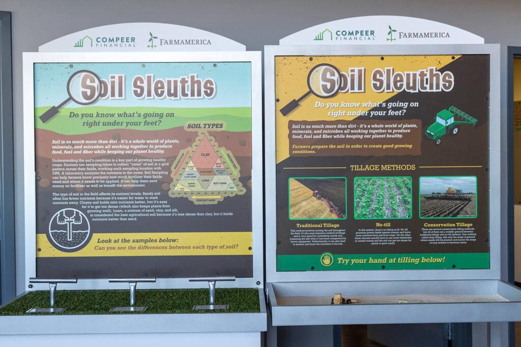 Closeup of the front panels of the soil science displays