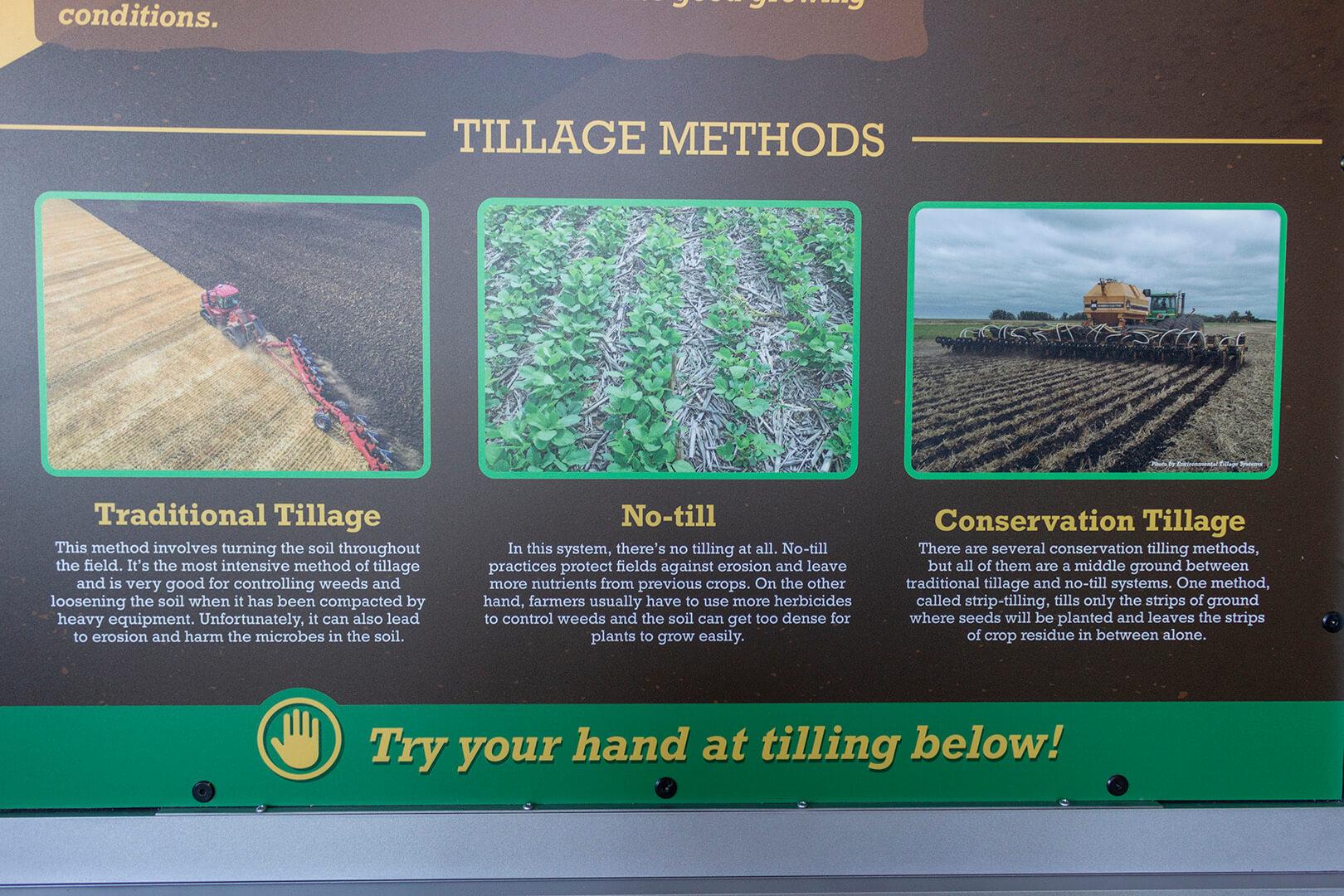 Closeup of graphics explaining the differences between different tillage methods
