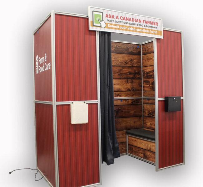 The Ask-A-Farmer booth fully assembled and isolated on a white background.