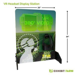 Display station for a VR headset with graphics showing how to wear it