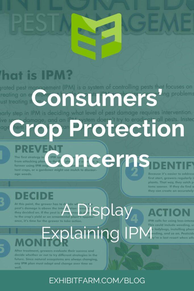 Teal graphic. Text reads, "Consumers' Crop Protection Concerns: A Display Explaining IPM."