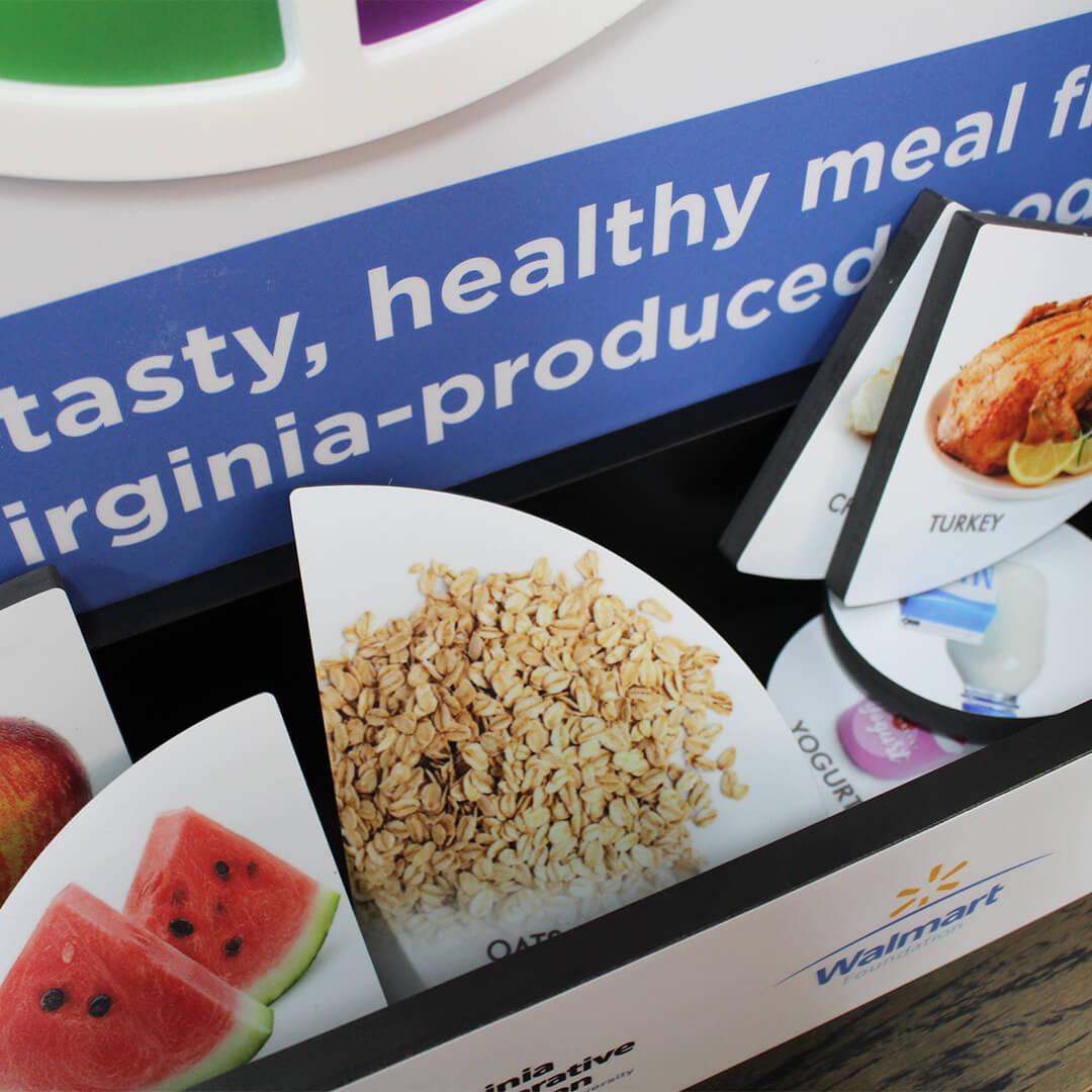 Custom magnets with images of foods in the MyPlate display's pocket.