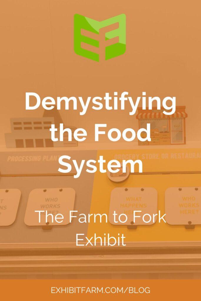 Orange graphic. Text reads, "Demystifying the Food System: The Farm to Fork Exhibit."