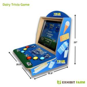 Angled view of the dairy trivia game, showing graphics of dairy products