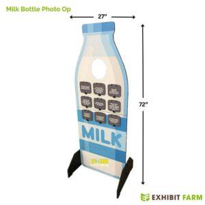 Blue and white milk bottle standup display about dairy